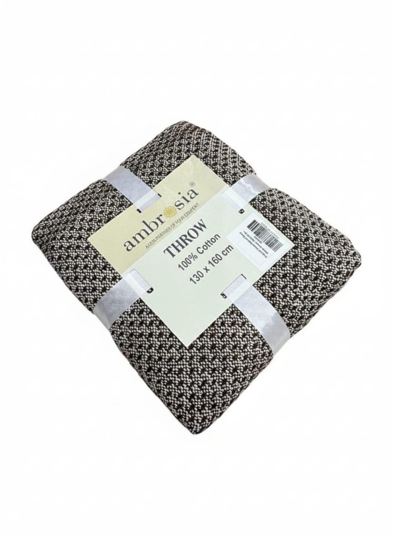 130 x 160 cm Pure Cotton Knitted Throw Blanket in Mocha Brown, Luxurious 400GSM Cozy Sofa Couch Cover Boho Decorative Bed Runner